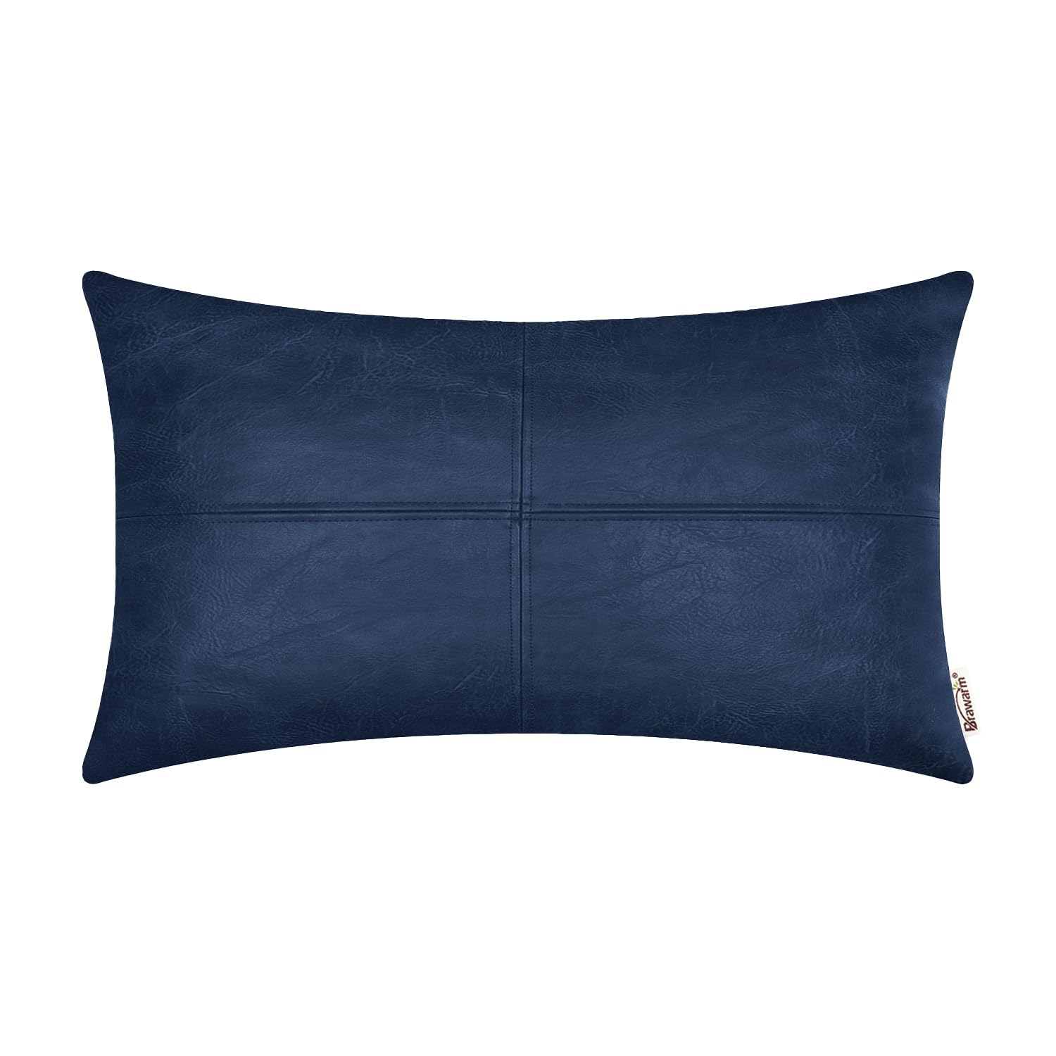 Brawarm Faux Leather Throw Pillow Covers 12 X 20 Inches, Navy Blue Leather Pillow Cover, Hand Stitched Leather Decorative Lumbar
